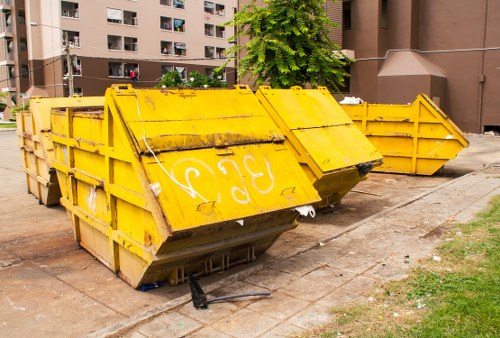 Clean and organized business workspace with waste management systems