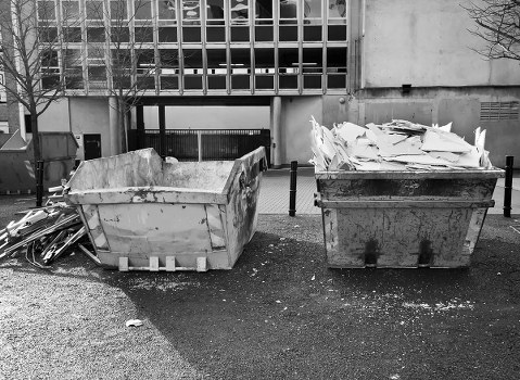 Upminster town center with waste collection bins